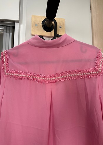 Pembe Nakışlı Uzun Kollu Kadın Gömlek - Görsel 5