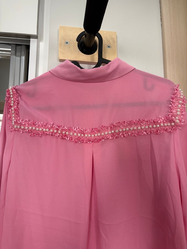 Pembe Nakışlı Uzun Kollu Kadın Gömlek - Görsel 5