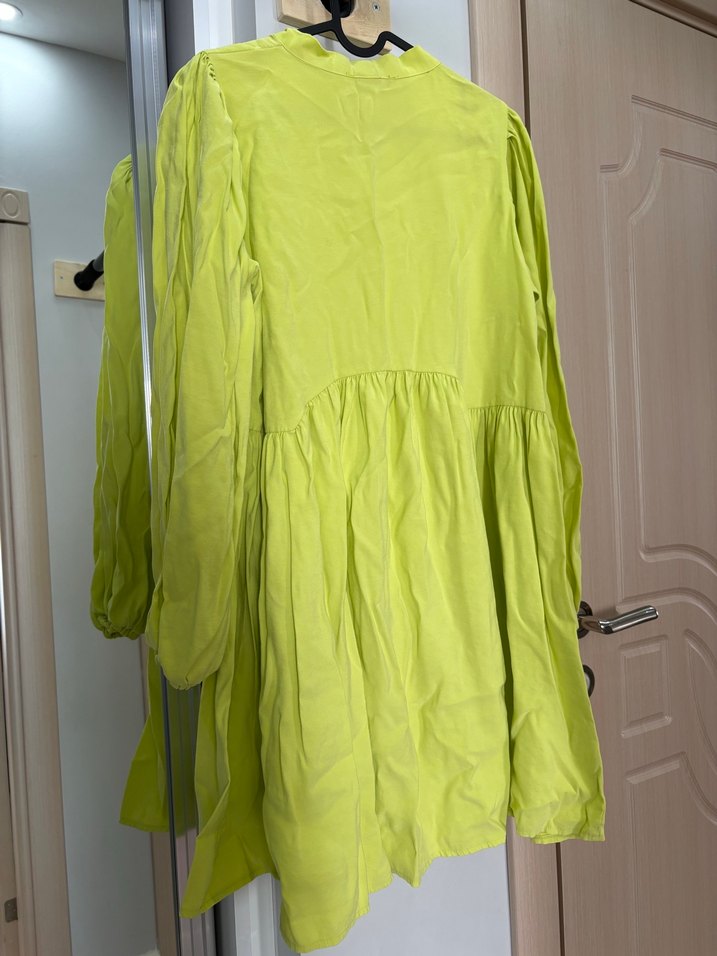 Yeşil Saten Salaş Midi Hamile Elbisesi - Görsel 4