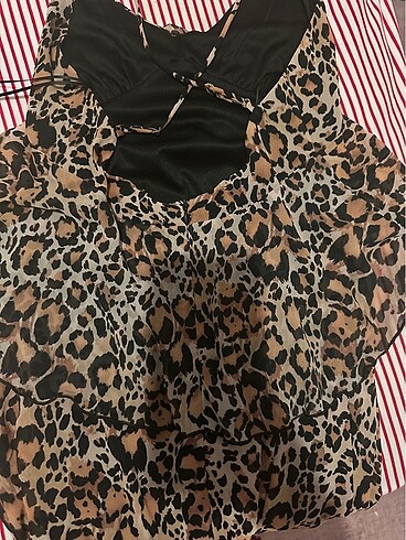 BSL FASHION Leopar elbise tül detaylı