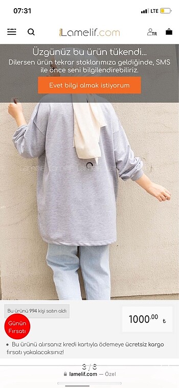 xl Beden Lamelif gri sweat