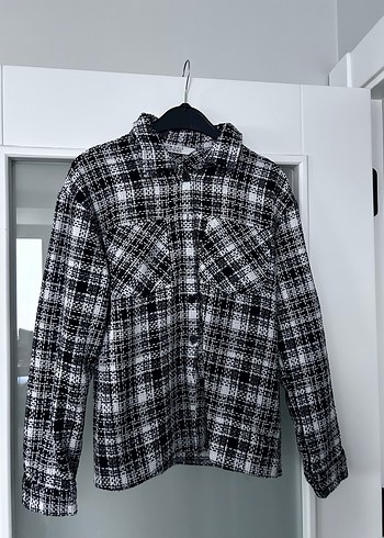 Düğmeli Gri Kareli Kadın Gömlek - Görsel 2