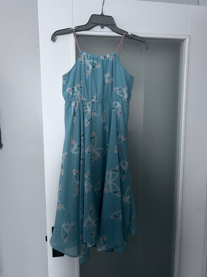 Kız Çocuk Mavi Bağlama Desenli Askılı Elbise - Görsel 2