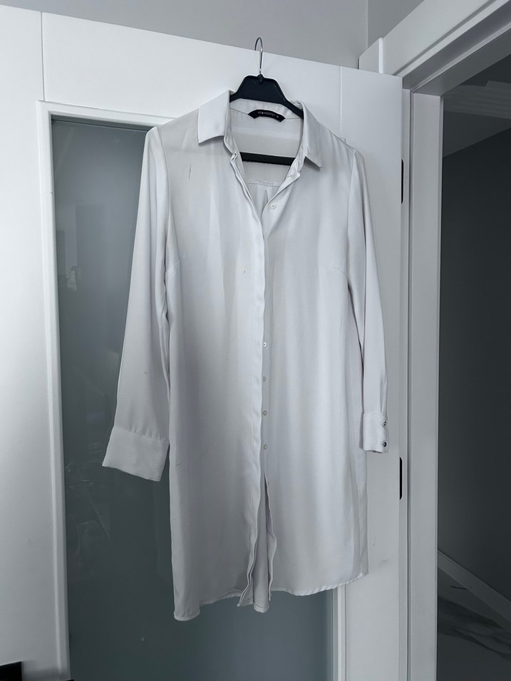 Düğmeli beyaz Midi Kadın Gömlek - Görsel 2