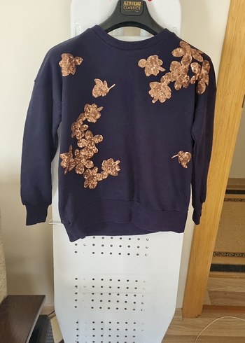 ipekyol Lacivert Cicekli Rahat Bisiklet Yaka Sweatshirt