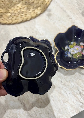 Antka3 lü Mavi Çiçek Desenli Koyu Renkli import Tabak Seti - Görsel 3