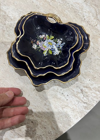 Antka3 lü Mavi Çiçek Desenli Koyu Renkli import Tabak Seti - Görsel 4