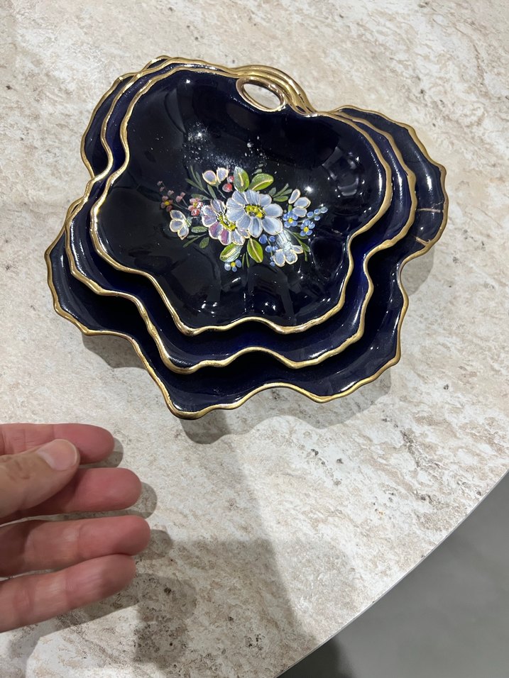 Antka3 lü Mavi Çiçek Desenli Koyu Renkli import Tabak Seti - Görsel 4