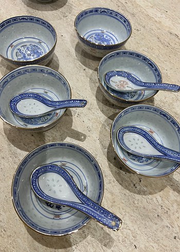 Japon Koyu Mavi Yılan Desenli Seramik Kase 6 lı - Görsel 4