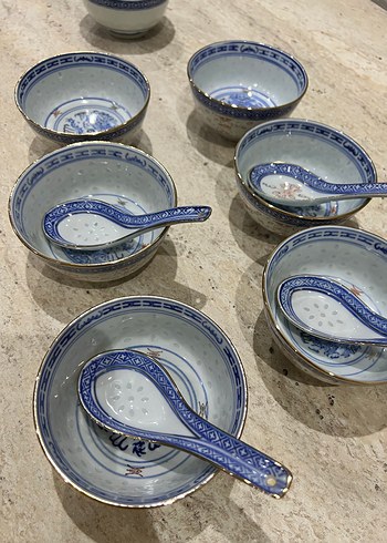 Japon Koyu Mavi Yılan Desenli Seramik Kase 6 lı - Görsel 3