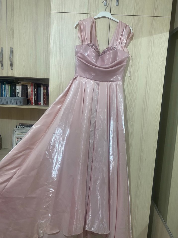 Pudra Pembe Saten Abiye Elbise — görsel 7/9