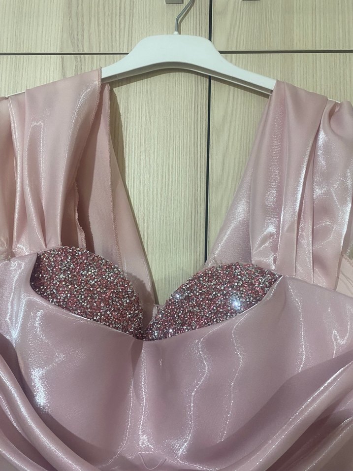 Pudra Pembe Saten Abiye Elbise — görsel 6/9