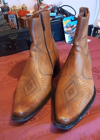 Vintage Love El Yapimi Taba Hakiki Deri Cowboy Botu