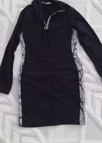 Yılan Desenli Siyah Hamile Midi Tunik - Görsel 2