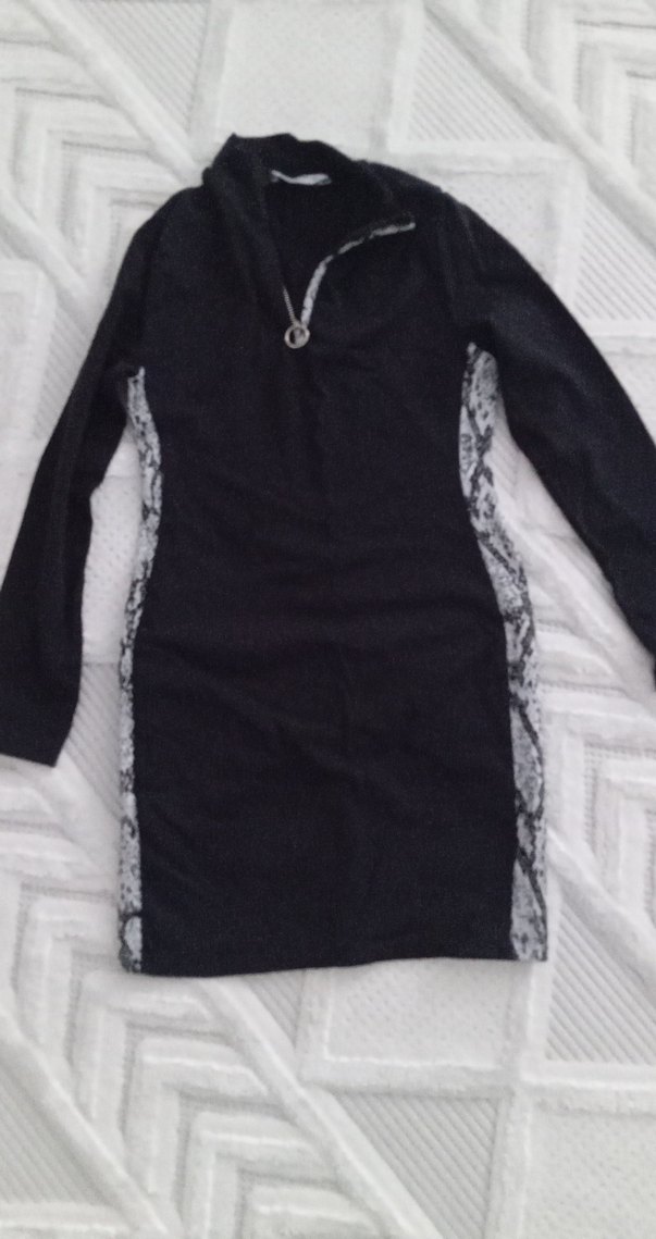 Yılan Desenli Siyah Hamile Midi Tunik - Görsel 2