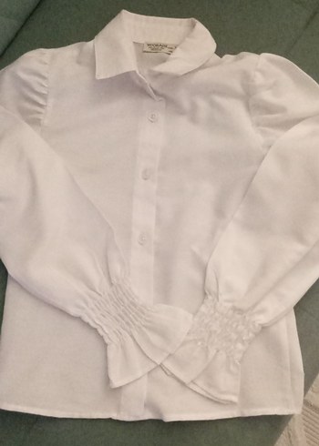 Düğmeli Beyaz Keten kız çocuk Gömlek - Görsel 2