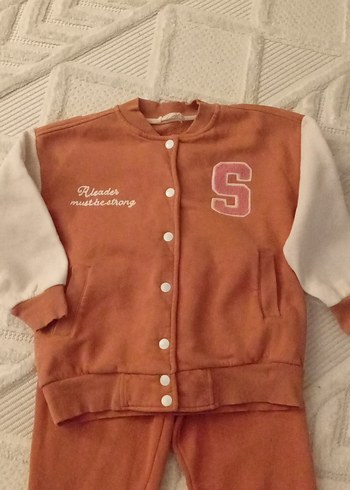 Kız Çocuk Pastel Kahverengi Düğmeli Eşofman Takımı - Görsel 2