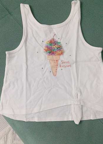 Kız Çocuk Beyaz Kolsuz Fırfırlı Tişört - Görsel 2