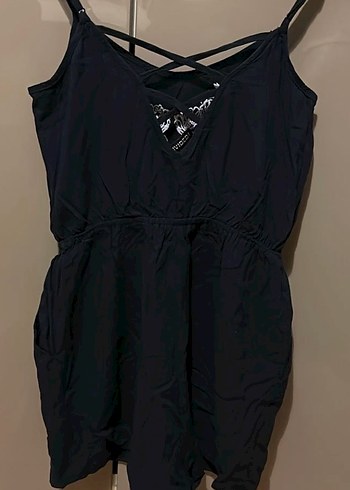 Dantel Detaylı İşlemeli lacivert Askılı Tulum - Görsel 3