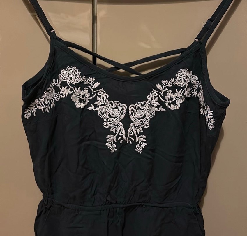 Dantel Detaylı İşlemeli lacivert Askılı Tulum - Görsel 2