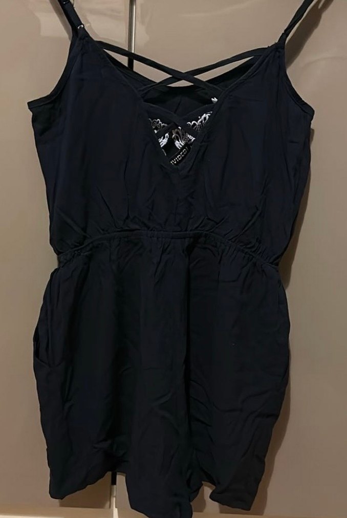 Dantel Detaylı İşlemeli lacivert Askılı Tulum - Görsel 3