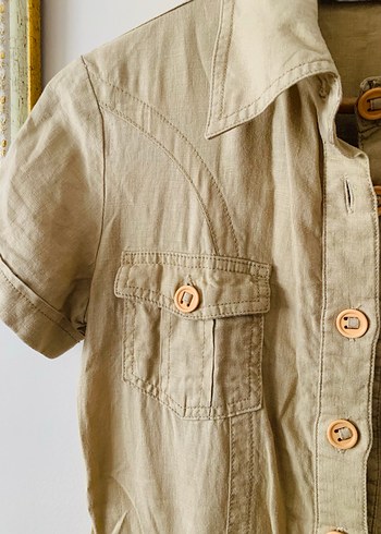 Kadın Bej Keten Kısa Tulum - Görsel 3