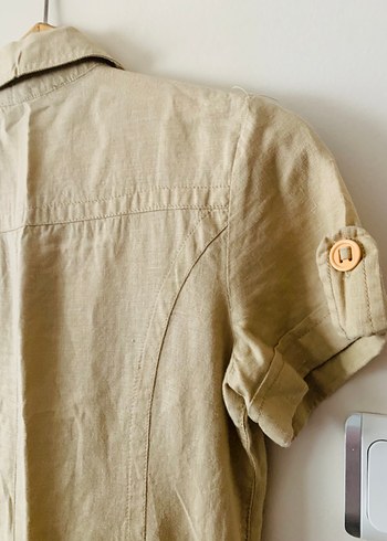 Kadın Bej Keten Kısa Tulum - Görsel 6