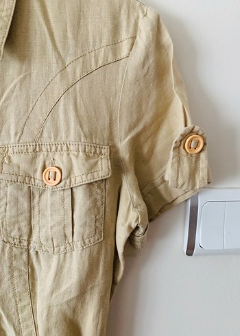 Kadın Bej Keten Kısa Tulum - Görsel 2