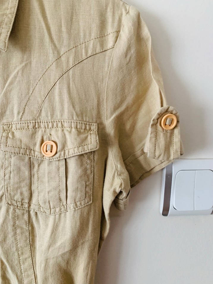 Kadın Bej Keten Kısa Tulum - Görsel 2