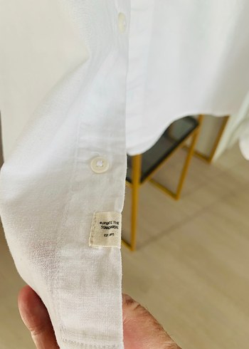 Düğmeli Beyaz Keten erkek çocuk Gömlek - Görsel 4