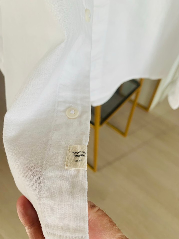 Düğmeli Beyaz Keten erkek çocuk Gömlek - Görsel 4