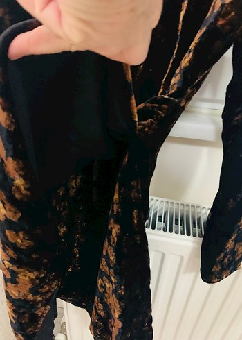 Zara kadife Uzun Kollu Kahverengi Desenli elbise - Görsel 9