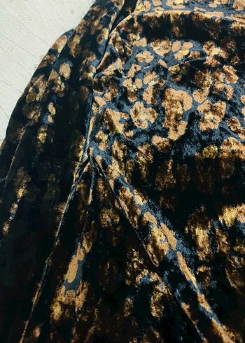 Zara kadife Uzun Kollu Kahverengi Desenli elbise - Görsel 4