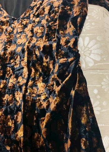 Zara kadife Uzun Kollu Kahverengi Desenli elbise - Görsel 3