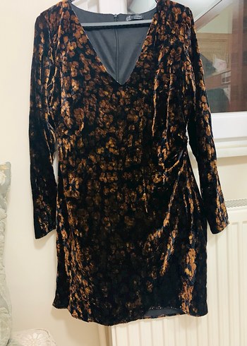 Zara kadife Uzun Kollu Kahverengi Desenli elbise - Görsel 7