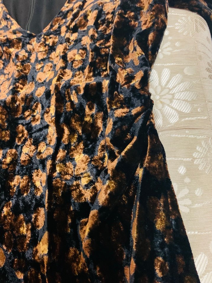 Zara kadife Uzun Kollu Kahverengi Desenli elbise - Görsel 3