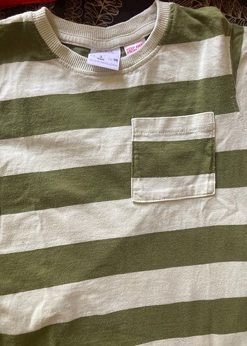 Erkek Çocuk Kısa Kollu Yeşil Çizgili Tişört - Görsel 2