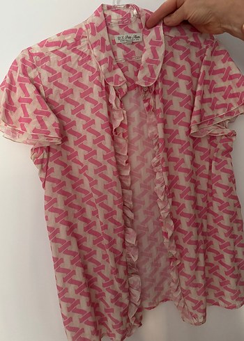 U.S Polo Assn. Pembe Geometrik Desenli Firfirli Kadin Gomlek