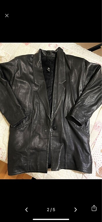 American Vintage hakiki deri vintage uzun blazer ceket