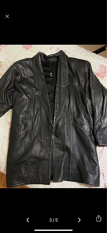 l Beden hakiki deri vintage uzun blazer ceket