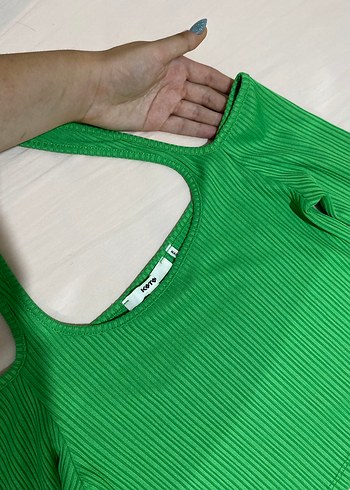 koton omuzları açık Uzun Kollu Crop Top - Görsel 4