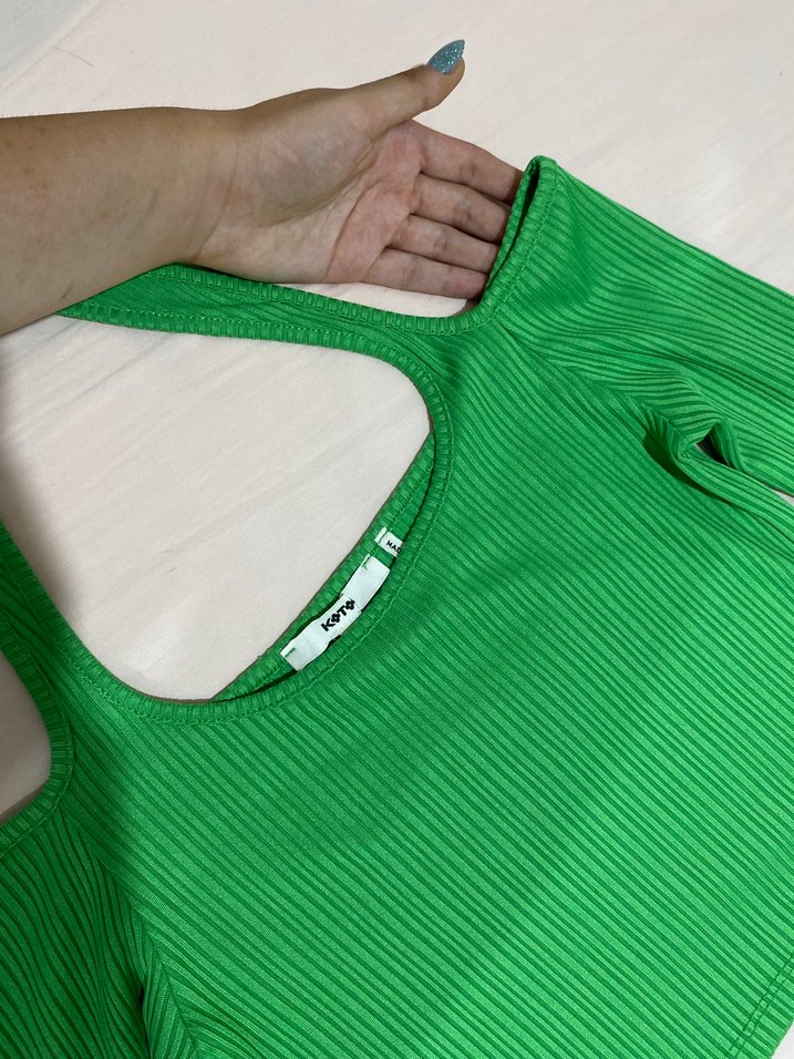 koton omuzları açık Uzun Kollu Crop Top - Görsel 4