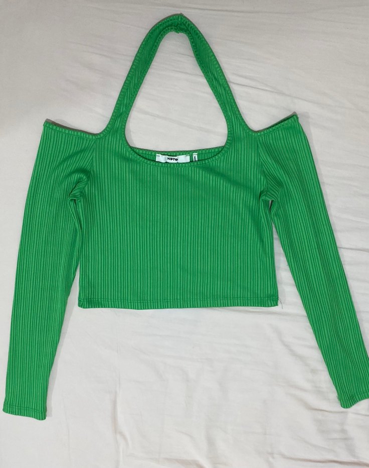 koton omuzları açık Uzun Kollu Crop Top - Görsel 2