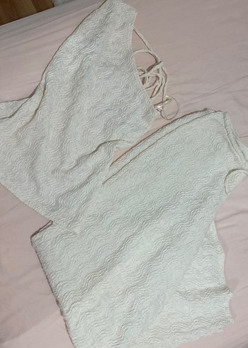 Pull and bear dokulu rustik ekru takım - Görsel 4