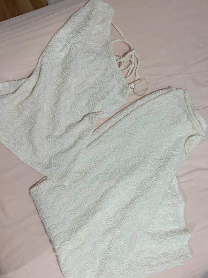 Pull and bear dokulu rustik ekru takım - Görsel 4