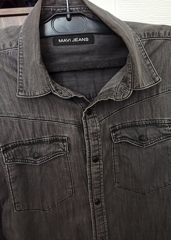 m Beden Mavi Denim Uzun Kollu Erkek Gömlek