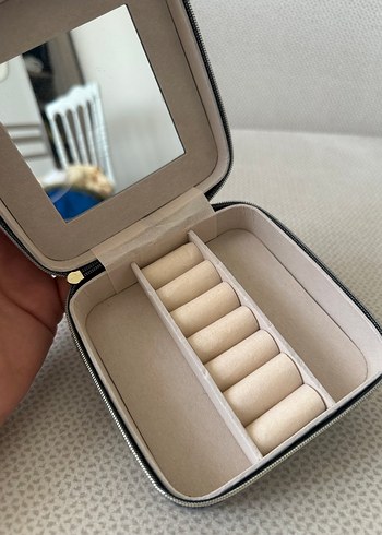 Aynalı Gri-Bej Makyaj Organizeri - Görsel 2