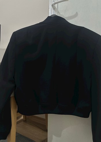 Düğmeli Siyah Midi Kadın Ceket - Görsel 7