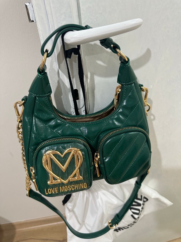 Love Moschino Yeşil Deri Fermuarlı Çanta - Görsel 3