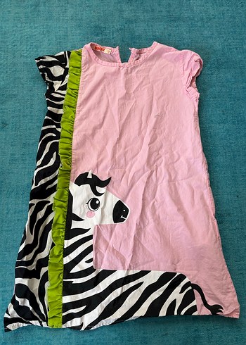 Deno kids Kız Çocuk Pembe Zebra Desenli Elbise 7 yaş